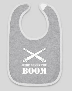 Grey Artillery Bib "Here comes the BOOM"