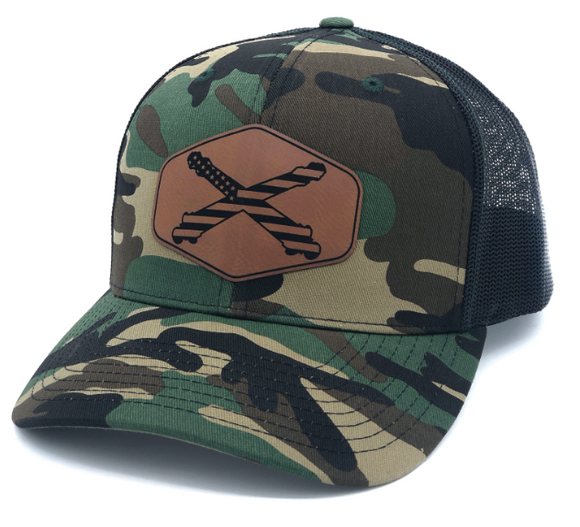 Camo Trucker Hat with Leather Patch