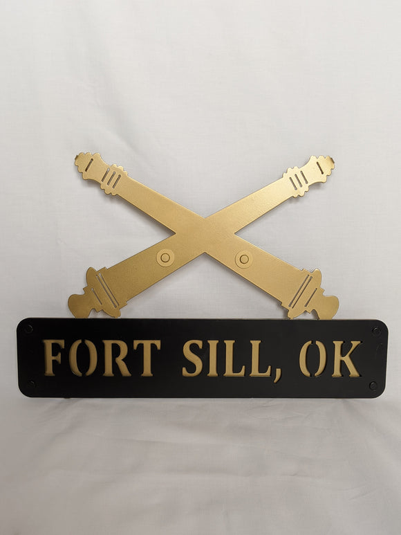 Metal Cross Cannon Hanging Sign with 3-D Name Plate (Customizable)