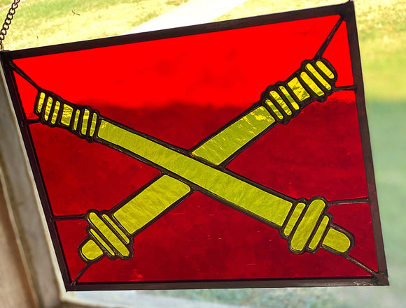 Rectangle Cross Cannon Stained Glass
